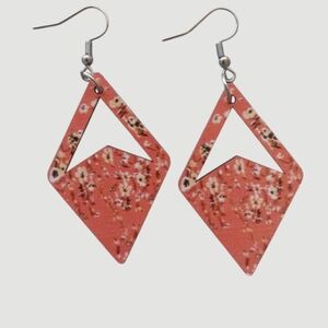 Bohemian Wood Floral Print Geometric Earrings